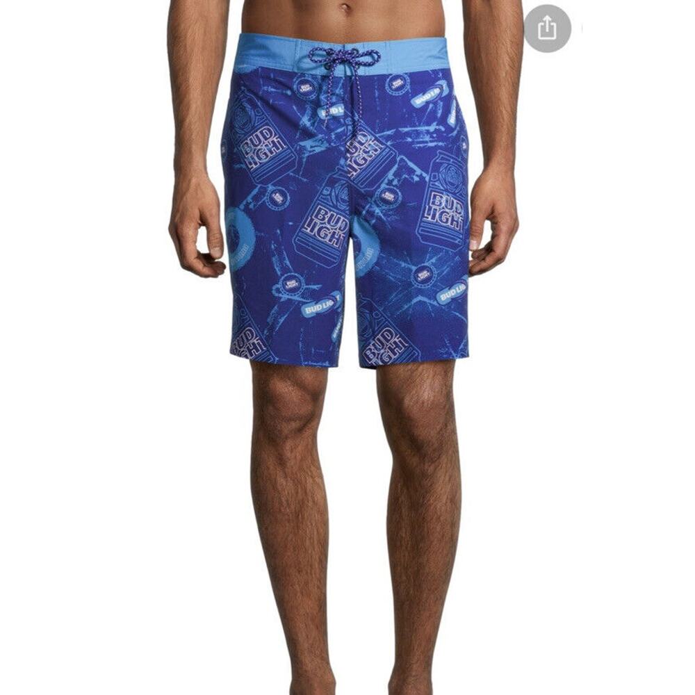 Bud Light Beer Can Swim Trunks Men 3XL Blue Board Shorts Budweiser New